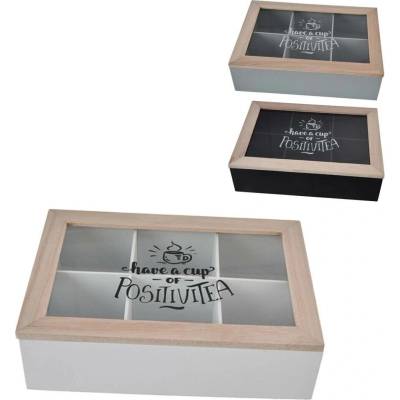 Excellent Houseware Dřevěný organizér na čaj Positive Black, 24x16,5x7 cm