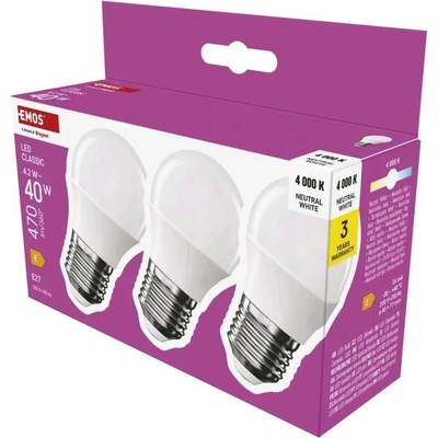 Emos ZQ6E23.3 LED ZIAROVKA CLASSIC MINI GLOBE E27 4,2 W 40 W 470 LM NEUTRALNA BIELA