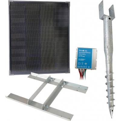 Fencee Základní sada solární napájení ohradníku, panel 40 W, držák zemní vrut, konzole, regulátor 10 A