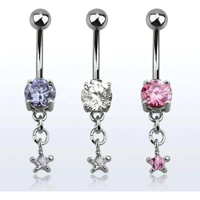 InfinityPierce Piercing do pupíku s kamínkem a řetízkem zakončený hvězdičkou MCDZ585