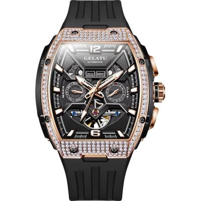Gelatu Мъжки часовник GELATU Luxury Skeleton, Автоматичен, Силиконова каишка, Розово злато (GELATU-6016-SILI-ROSEGOLD)