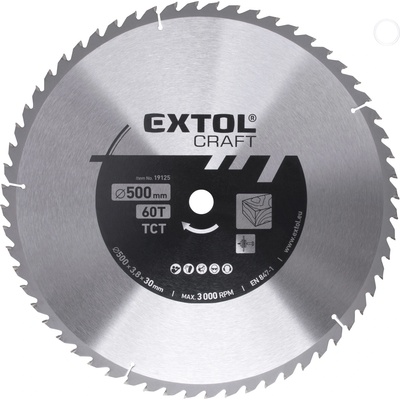 Extol Циркулярен трион, твърдосплавен, 500x30mm (диаметър на отвора), T60; ширина на диска 3, 8 mm, макс. 3 000 об/мин