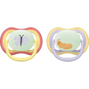 Philips Залъгалки Philips Avent - Ultra Air Night, 0-6 м, 2 броя, пеперуда/гъсеница (SCF376/25) - ozone