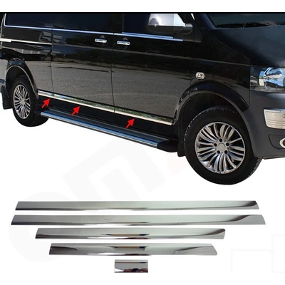 Nerez kryty bočných dverí Omtec VW Transporter T5, T6 leštené 5 ks Dvojité p. dvere