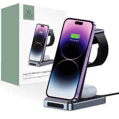 3в1 индуктивно зарядно устройство Tech-Protect QI15W-A26, 15W, за смартфон / слушалки / Apple Watch, черно (9490713934487)