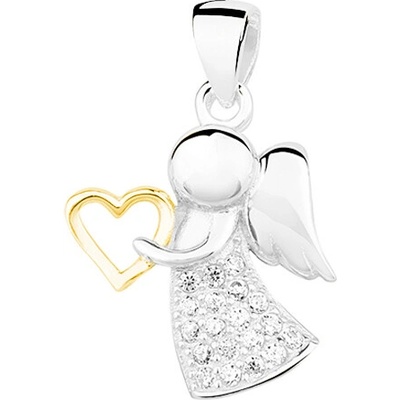 Olivie Strieborný prívesok Anjel se zlatým srdíčkem 3652
