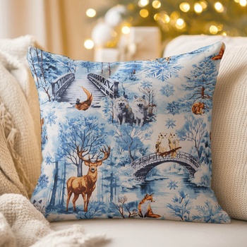 Biante bavlna Sandra SA-674 Lesné zvieratá v zimnom lese na modrom 50 x 50 cm