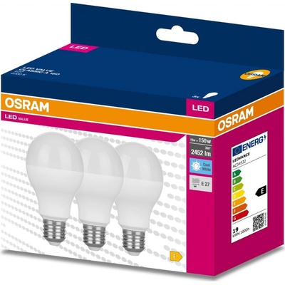 Osram 3PAK LED žiarovka E27 A60 19W = 150W 2452lm 4000K Neutral 200° VALUE