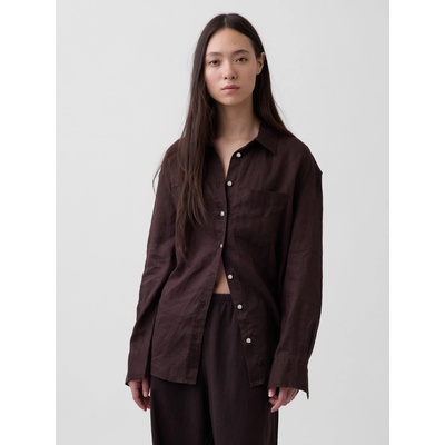 GAP ľanová oversize košeľa Hnedá