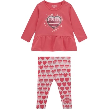 Guess Блуза в цвят диня със сърце и пайети и клин на сърца за бебе момиче Guess