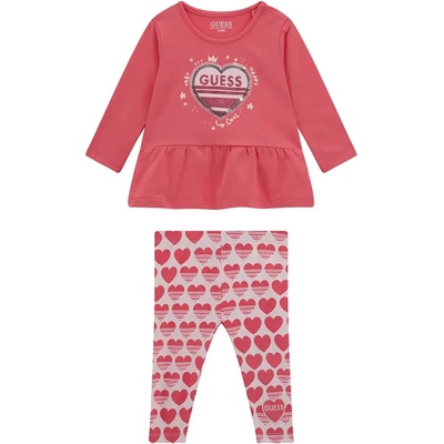 Guess Блуза в цвят диня със сърце и пайети и клин на сърца за бебе момиче Guess