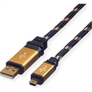 Roline Кабел USB 2.0 A - Mini B USB (5pin), 3 m , черен-златист 11.02. 8823-10 (11.02.8823-10)