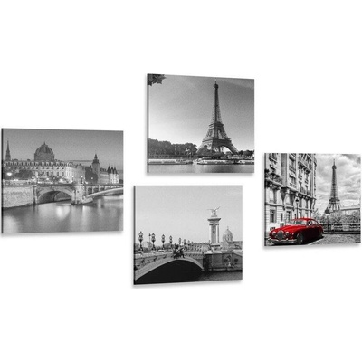 Set obrazů Paříž s retro červeným autem - 4x 40x40