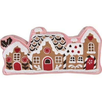 Clayre & Eef Vánoční polštář ve tvaru perníkových chaloupek - 50*4*25 cm