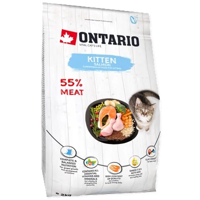 ONTARIO KITTEN SALMON cat food - суха храна за подрастващи котенца от 1 до 12 месеца със сьомга 2 кг, Чехия 213-10075
