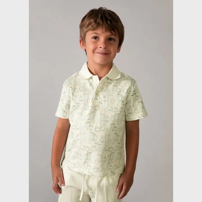MAYORAL Поло тениска къс ръкав в цвят крем с щампи в зелено за мини момче Mayoral