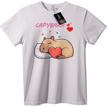 NOONEBRAND Тениска Капибара с любовно сърце - S, White