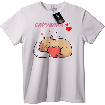 NOONEBRAND Тениска Капибара с любовно сърце - S, White