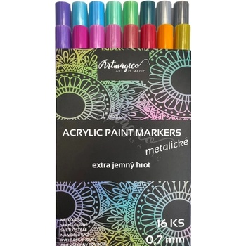 Artmagico Premium akrylové Markery wxtra jemný hrot 0.7 mm metalické sada 16 ks