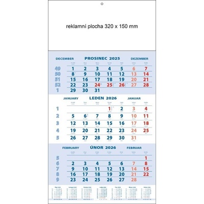 Tříměsíční nástěnný modrý STANDARD 2026 – Sleviste.cz