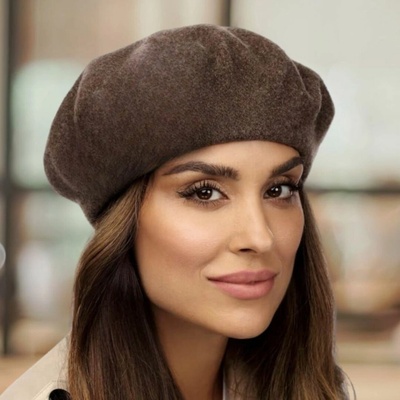 TONAK Hnědý melange baret FLORA 100% vlna WOOLMARK