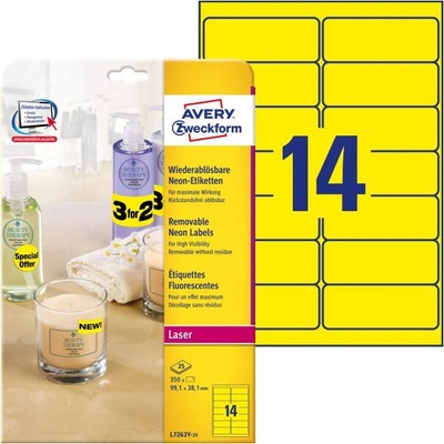 Etikety Avery odnímateľné 99,1x38,1 mm neónové žlté