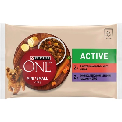 Purina One Mini Adult Active hovädzie kačica v šťave 4 x 85 g
