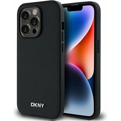DKNY PU Leather Silver Metal Logo Magsafe kryt pre iPhone 14 Pro, čierny 57983120289