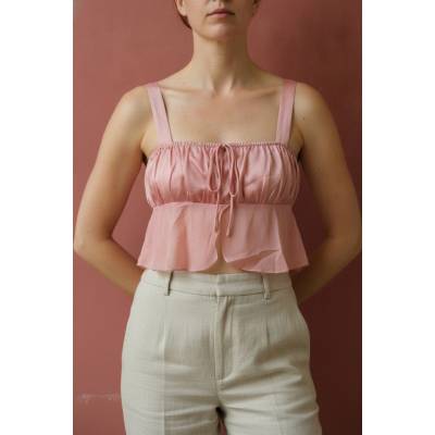 boohoo růžové tílko bez rukávů s uzlem crop top