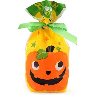 Sáček s atlasovou stuhou Halloween 15x22,5 cm - žlutá zelená (5 ks)
