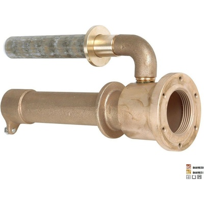 Hugo Lahme Vágner Pool průchod stěnou 1½“ int. pro hydromasážní trysku – hloubka 240 mm, napojení 1“ int. a ½“ int.
