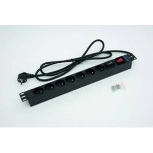 TRITON 19 distribution panel 1U; 7 x socket according to ČSN, max. 16 A; cable 3 x 1.5 mm, 2 m + universal plug CZ-DE max. 16A