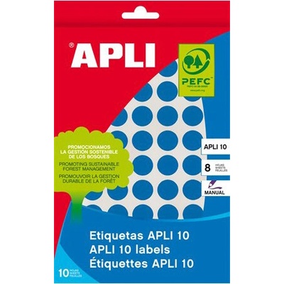 Etikety, okrúhle, priemer 16 mm, ručne popisovateľné, farebné, APLI, modré, 432 etikiet bal