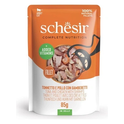 Schesir Cat Adult tuňák, kuře a krevety 85 g
