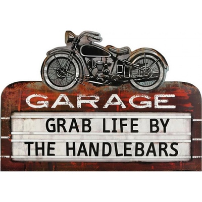Nástěnná kovová cedule s motorkou Garage – 50x1x35 cm