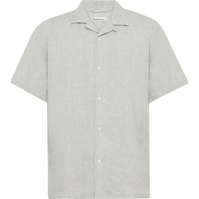 KnowledgeCotton Apparel Мъжка риза с копчета KnowledgeCotton Apparel Box S/S Linen Shirt - Ultimate Grey / Yarndyed - размер XL (033-2675-0913)