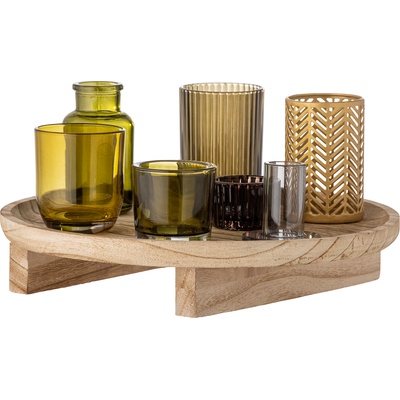 Bloomingville Свещници за чаени свещи Sanga с поднос бежово-зелени 6 части (82054270)