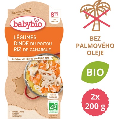 Babybio Zelenina s krůtím masem a rýží 2 x 200 g