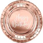 PartyDeco Чинии Честит рожден ден, розово-златни, 18 см