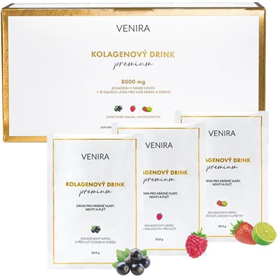 Venira Premium kolagenový drink pro vlasy, nehty a pleť jahoda-limetka, černý rybíz, malina 30 sáčků