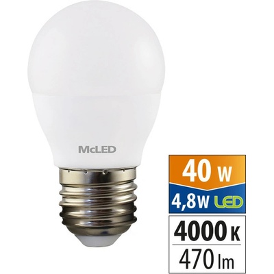 McLED LED žárovka E27 G45 4,8W 40W neutrální bílá 4000K