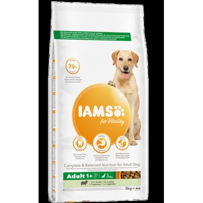 Iams Dog Large - Пълноценна суха храна за израснали кучета от едри породи с агнешко месо, 12 кг