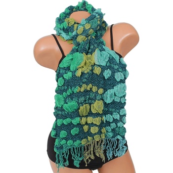 Image 1 of Дамски зимен шал в зелено и жълто с ресни