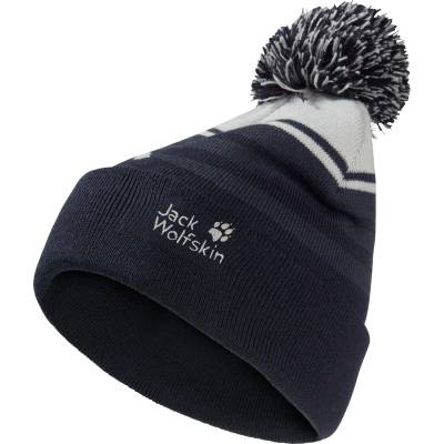 Jack Wolfskin Детска зимна шапка (beanie) Jack Wolfskin Kid's Stripy Pompom Beanie - Dark Navy - размер 51-53 cm (904-4233-0211)