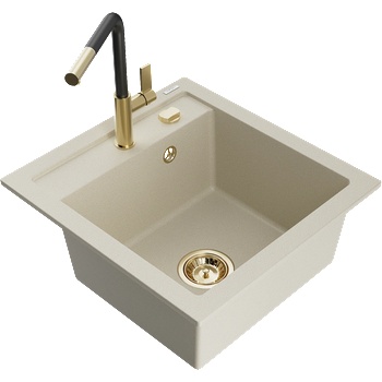 Mexen Vito гранитна мивка с 1 корито с кухненски смесител Flora, бежова (6503-69-670401-57-G)