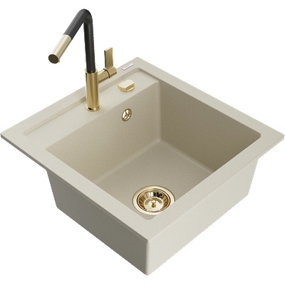 Mexen Vito гранитна мивка с 1 корито с кухненски смесител Flora, бежова (6503-69-670401-57-G)