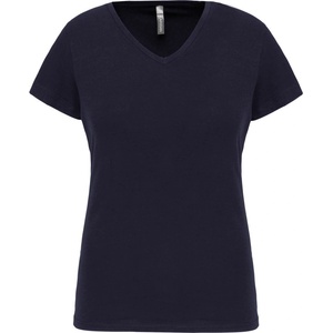 Kariban v-neck k3015 / Дамска еластична тениска с къс ръкав - тъмносиня s (20301500301)