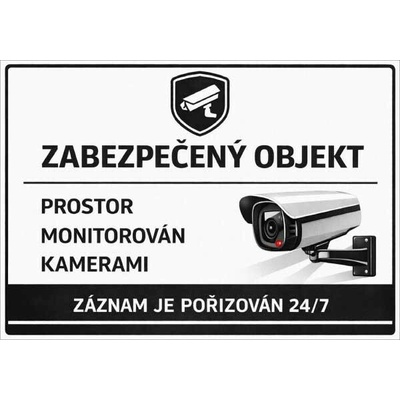 ⚠️ Cedule Zabezpečený objekt – prostor monitorován kamerami (na šířku) - A3 - 30x42 cm / Plast tl. 5 mm