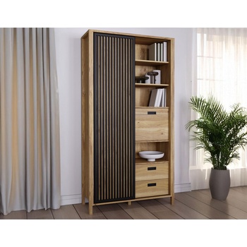 Forte Библиотека twelve 100 см с ламели и чекмеджета, дъб маувела (jtnr722l-m635)