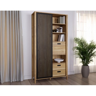 Forte Библиотека twelve 100 см с ламели и чекмеджета, дъб маувела (jtnr722l-m635)